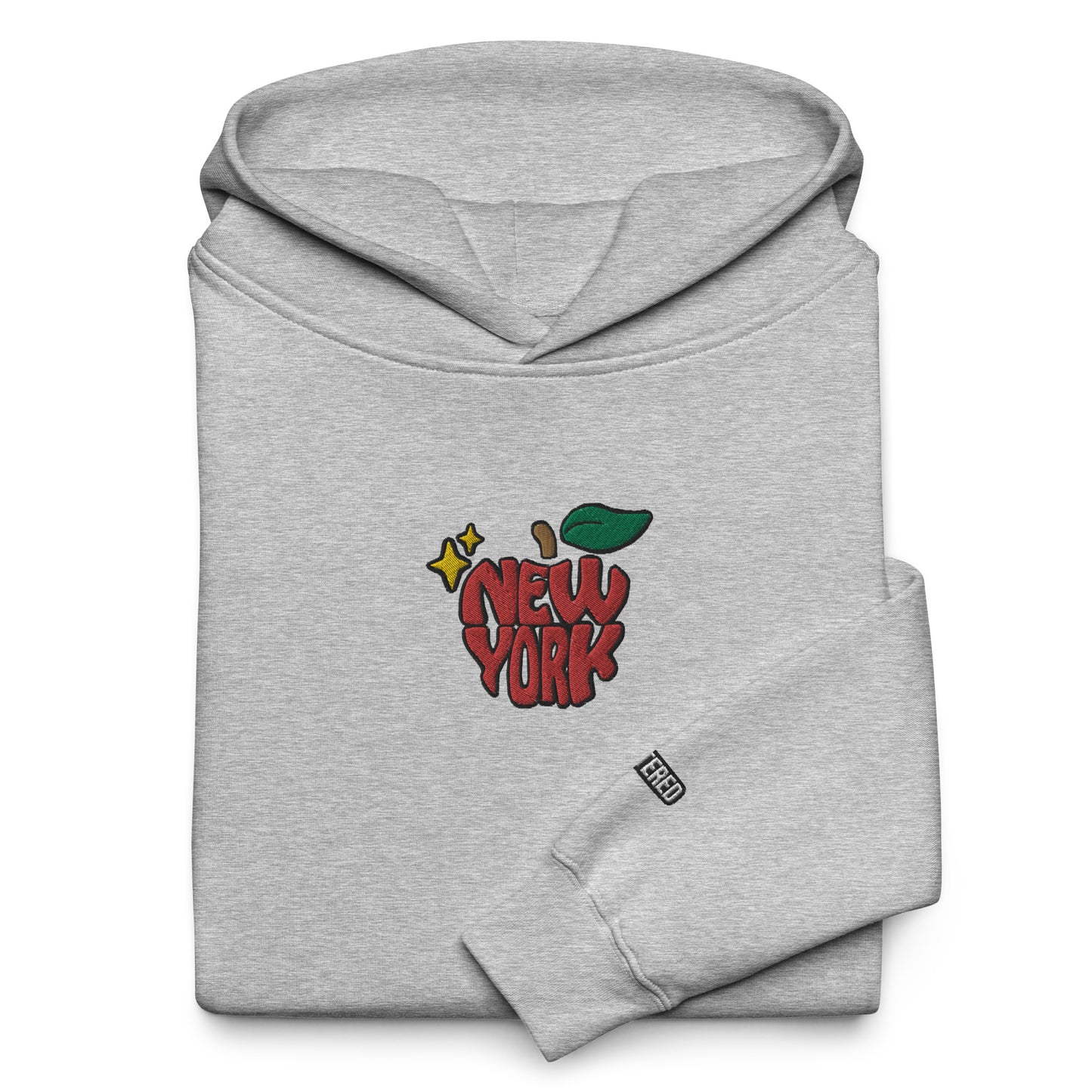New York Apple Logo Embroidered Grey Streetwear Hoodie Sweatshirt | Scattered