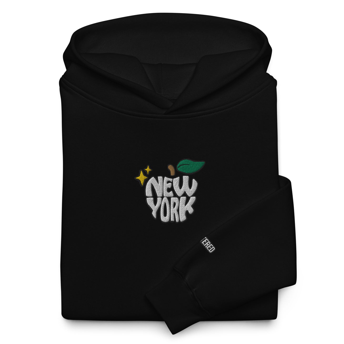 New York Apple Logo Embroidered Black Streetwear Hoodie Sweatshirt | Scattered