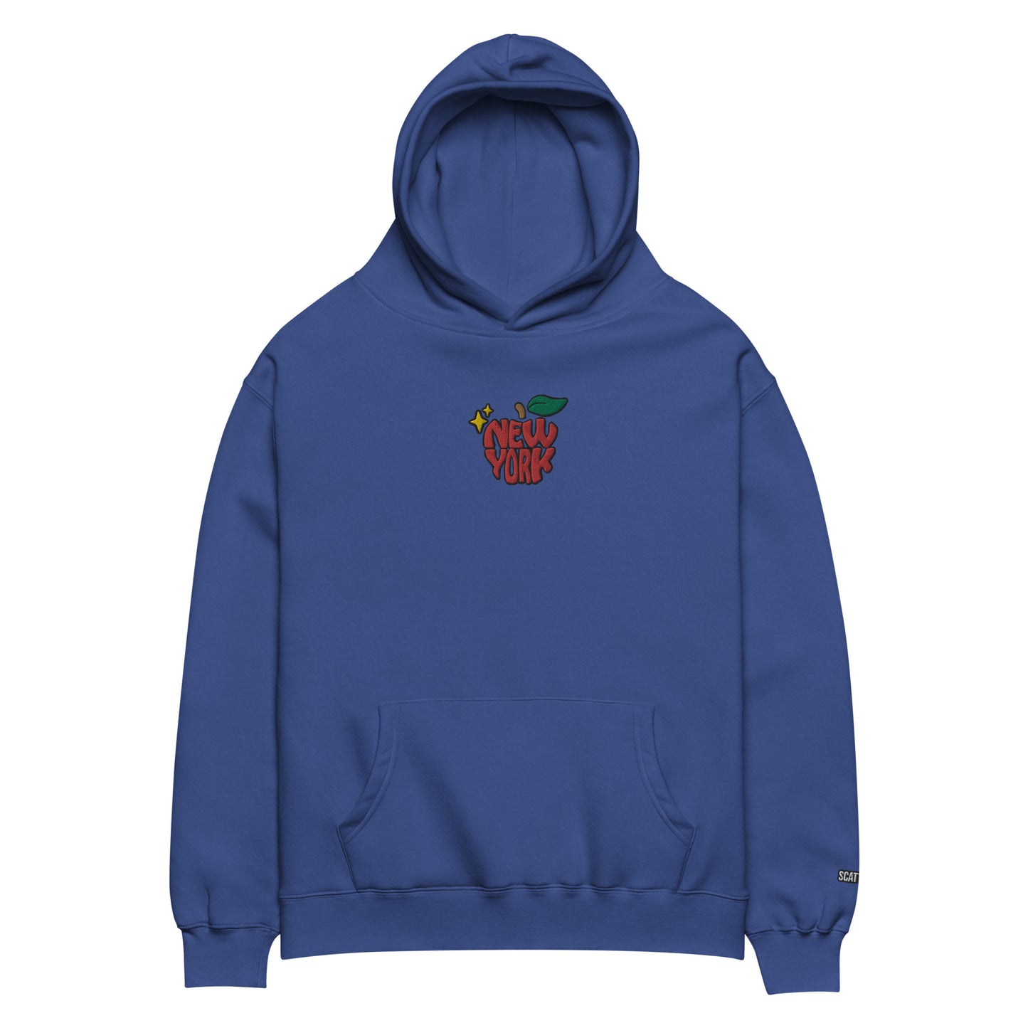 New York Apple Logo Embroidered Royal Blue Streetwear Hoodie Sweatshirt | Scattered