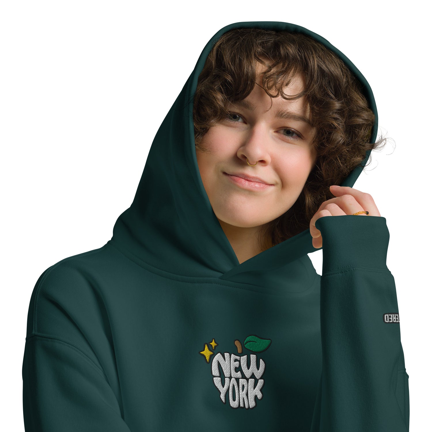New York Apple Logo Embroidered Spruce Green Streetwear Hoodie Sweatshirt | Scattered