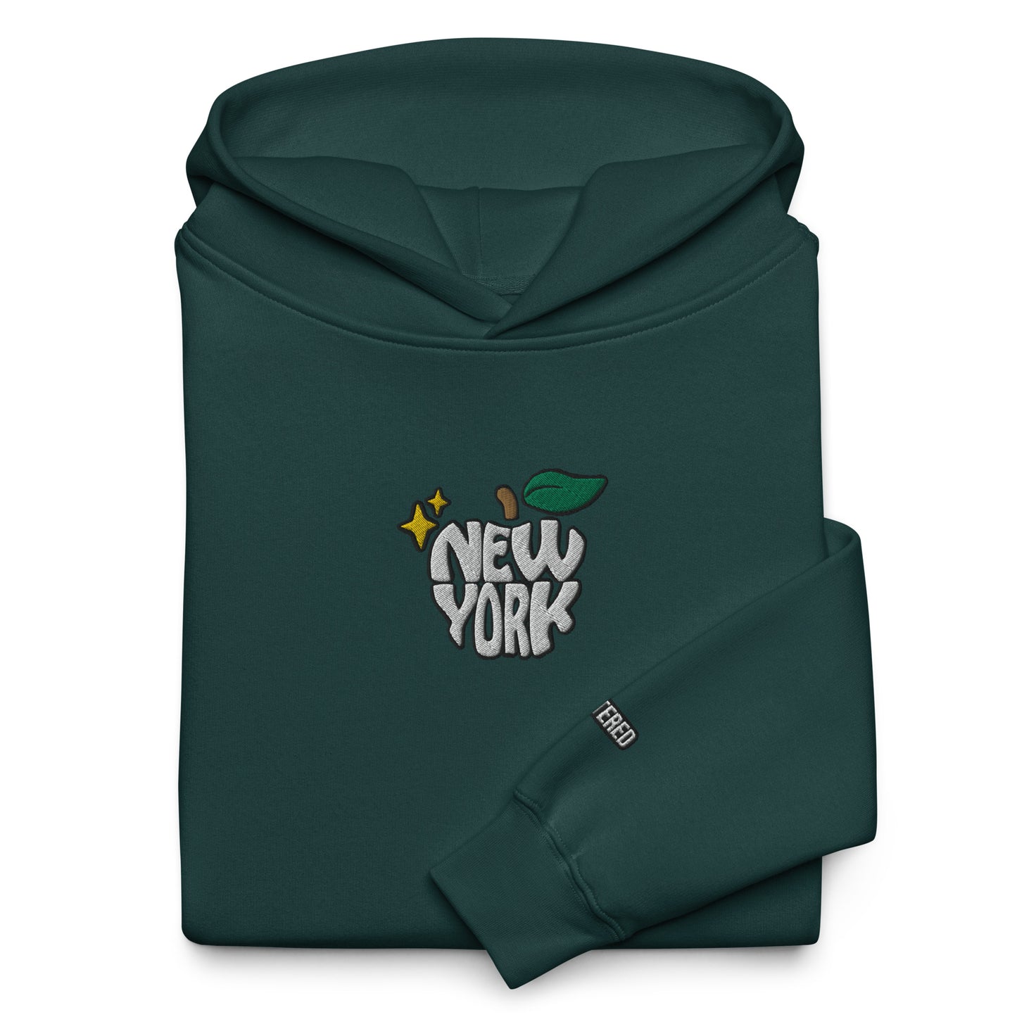 New York Apple Logo Embroidered Spruce Green Streetwear Hoodie Sweatshirt | Scattered