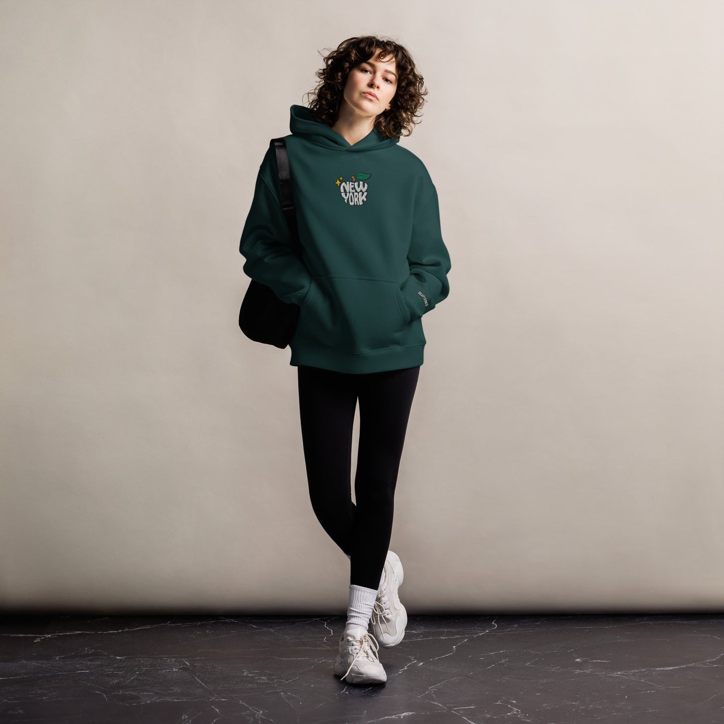 New York Apple Logo Embroidered Spruce Green Streetwear Hoodie Sweatshirt | Scattered