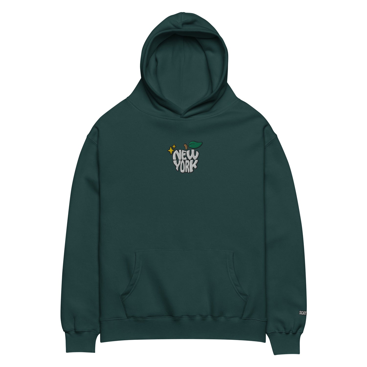 New York Apple Logo Embroidered Spruce Green Streetwear Hoodie Sweatshirt | Scattered