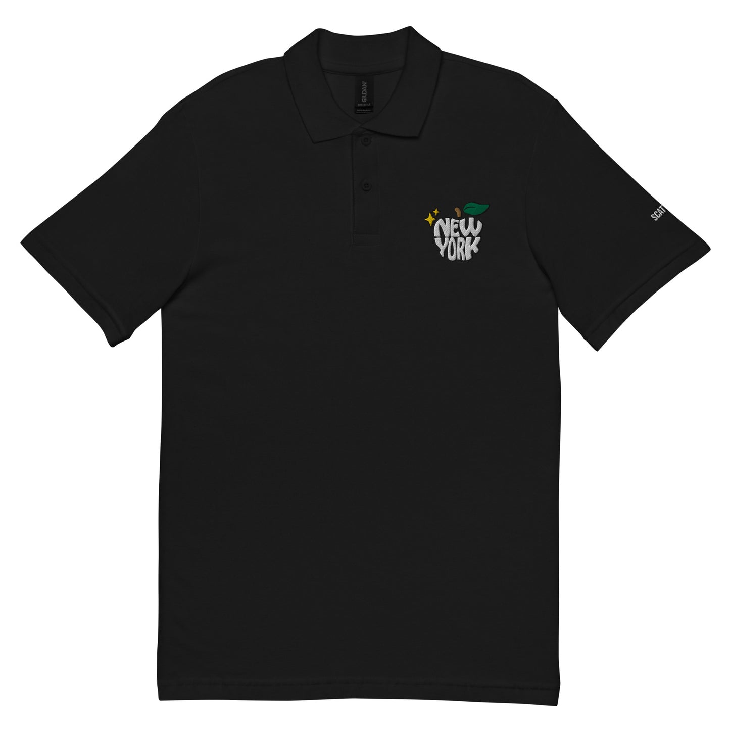 New York Apple Logo Embroidered Black Polo Shirt Scattered Streetwear