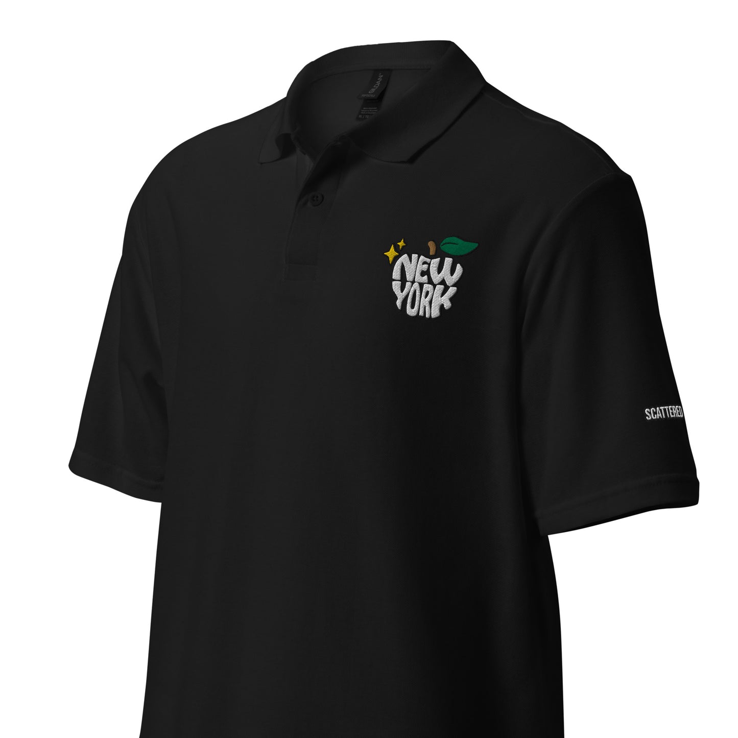 New York Apple Logo Embroidered Black Polo Shirt Scattered Streetwear