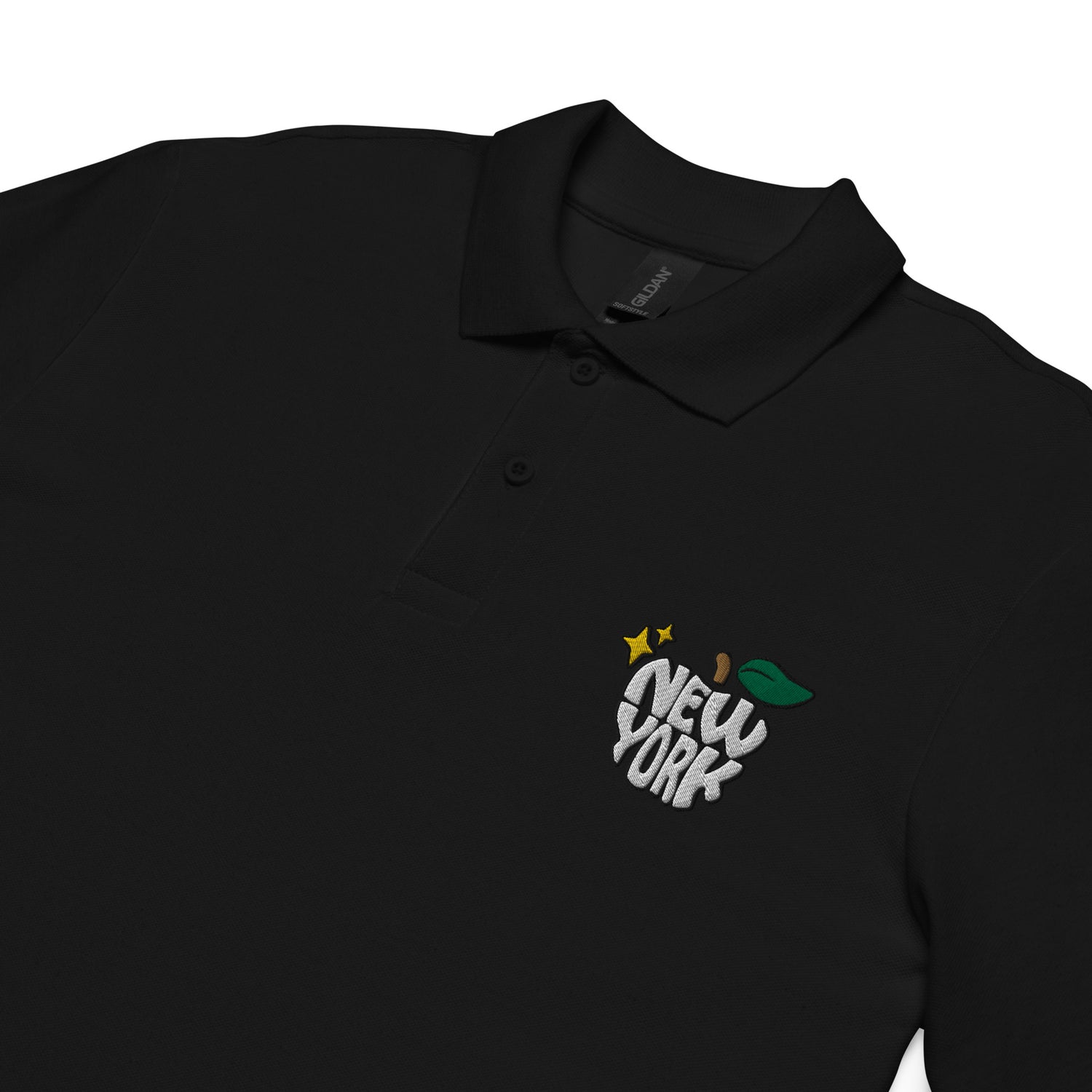 New York Apple Logo Embroidered Black Polo Shirt Scattered Streetwear