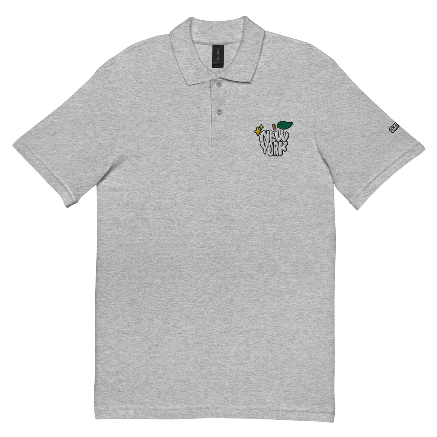 New York Apple Logo Embroidered Grey Polo Shirt Scattered Streetwear