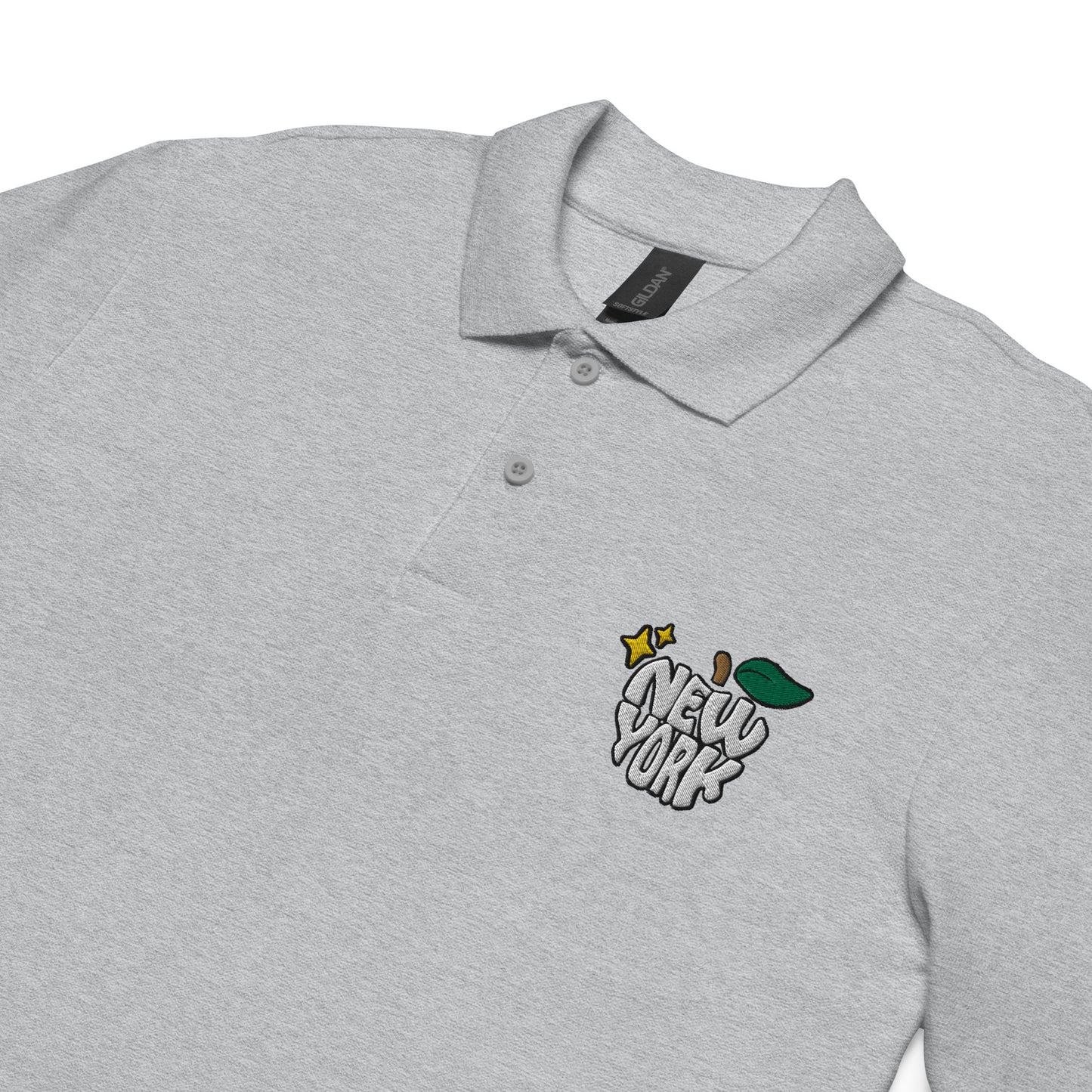 New York Apple Logo Embroidered Grey Polo Shirt Scattered Streetwear