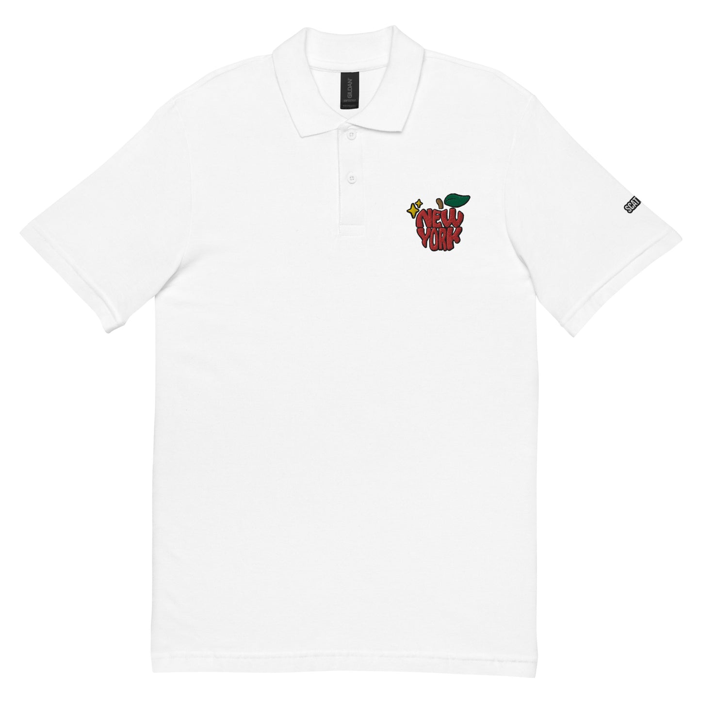 New York Apple Logo Embroidered White Polo Shirt Scattered Streetwear