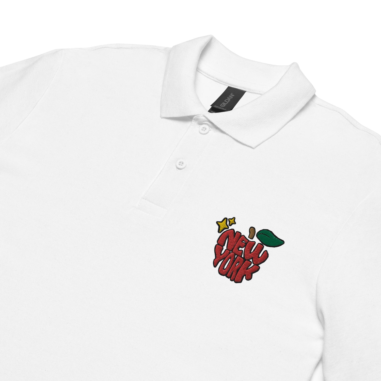 New York Apple Logo Embroidered White Polo Shirt Scattered Streetwear