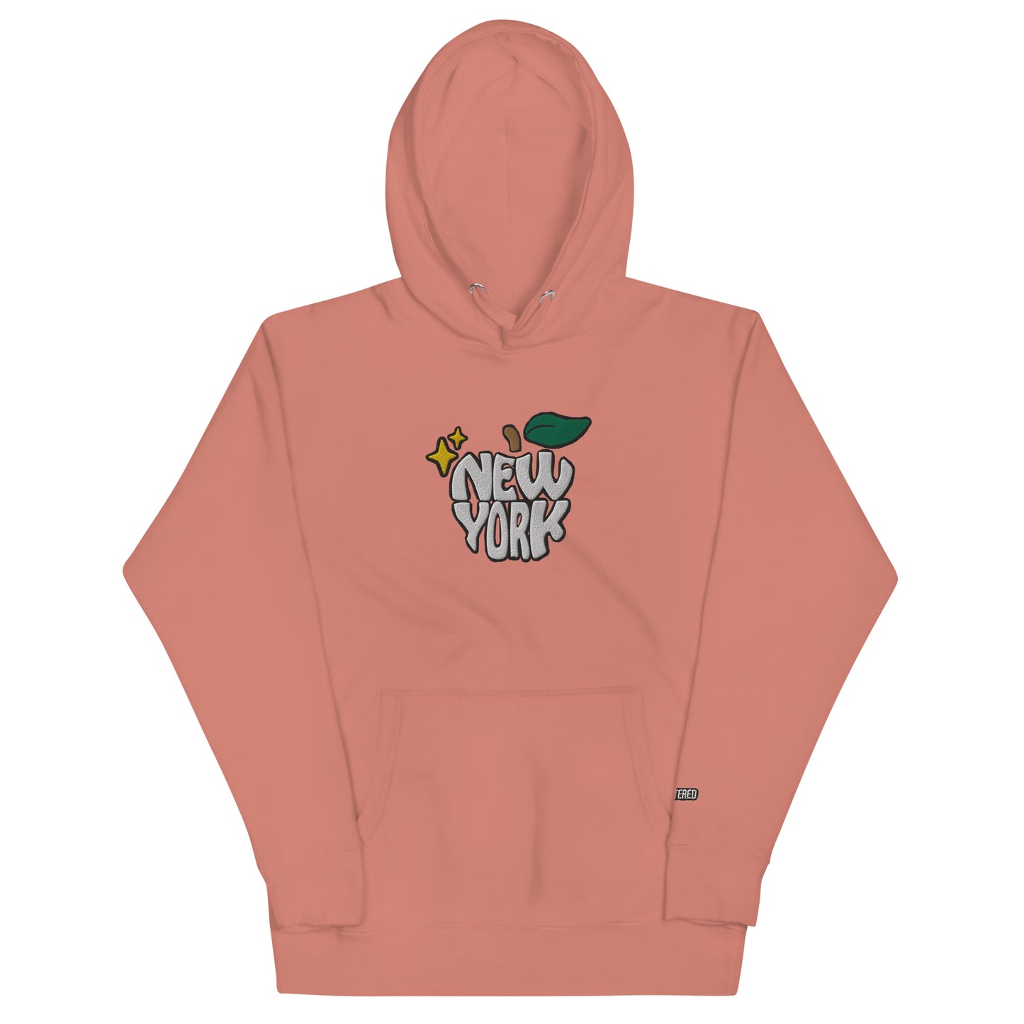 New York Apple Logo Embroidered Salmon Pink Streetwear Hoodie Sweatshirt | Scattered