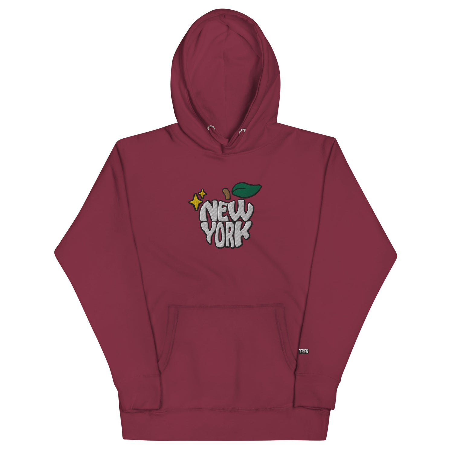 New York Apple Logo Embroidered Burgundy Streetwear Hoodie Sweatshirt | Scattered