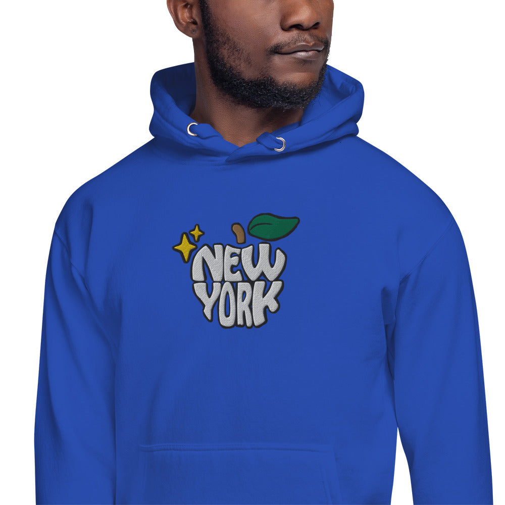 New York Apple Logo Embroidered Royal Blue Streetwear Hoodie Sweatshirt | Scattered