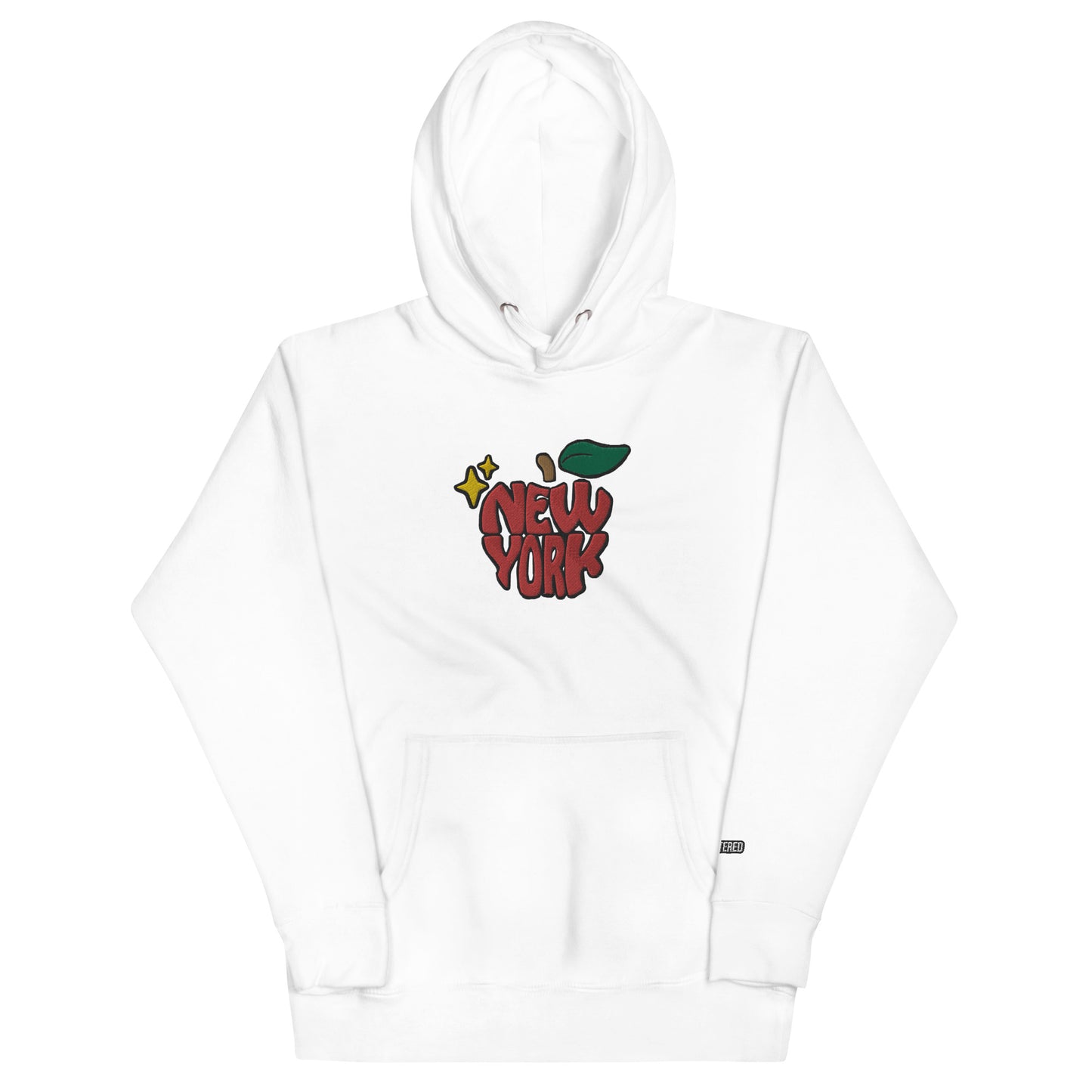 New York Apple Logo Embroidered White Streetwear Hoodie Sweatshirt | Scattered