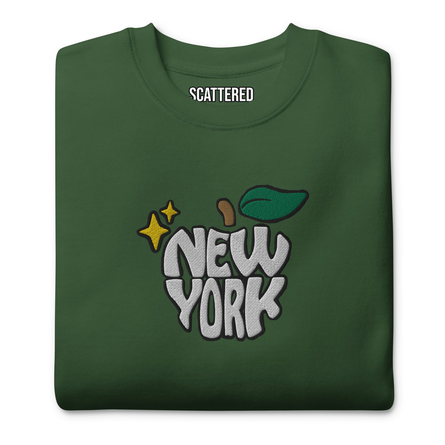 New York Apple Logo Embroidered Green Crewneck Sweatshirt Scattered Streetwear