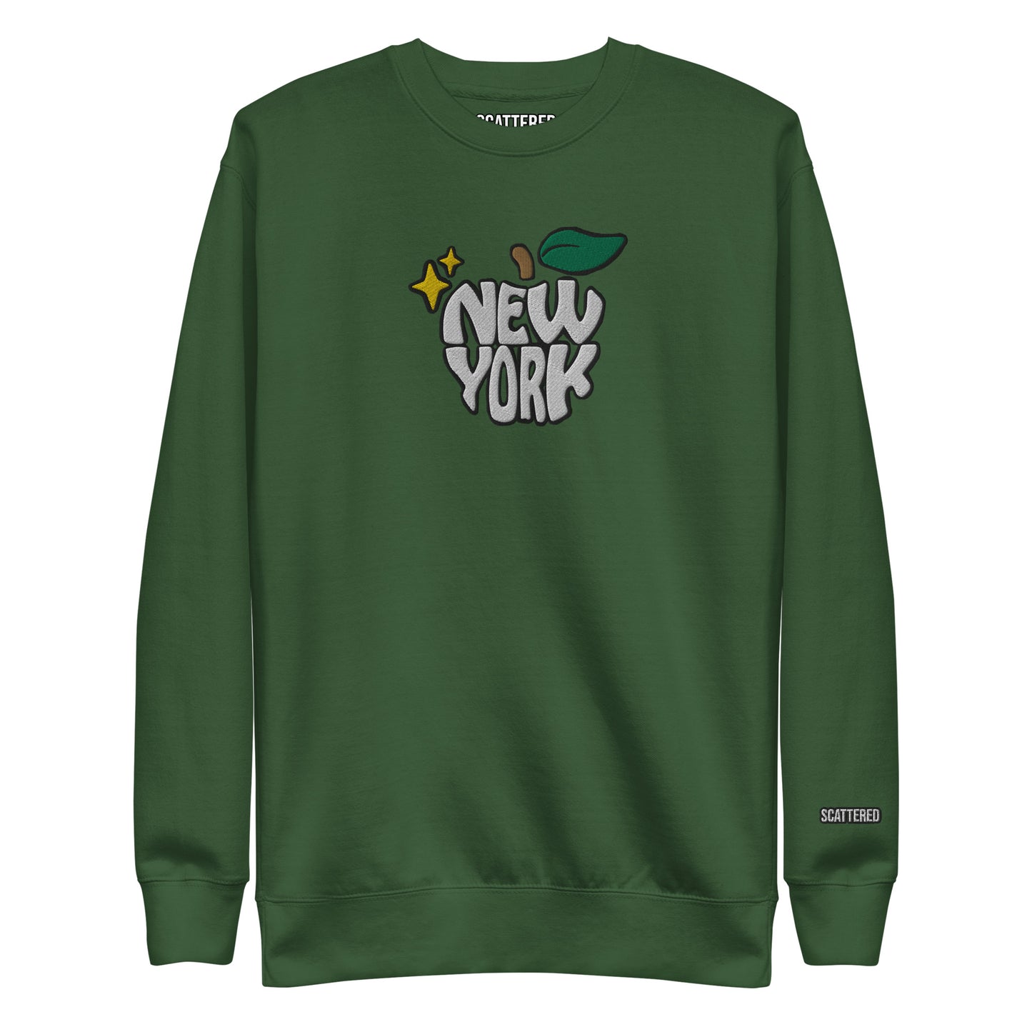 New York Apple Logo Embroidered Green Crewneck Sweatshirt Scattered Streetwear