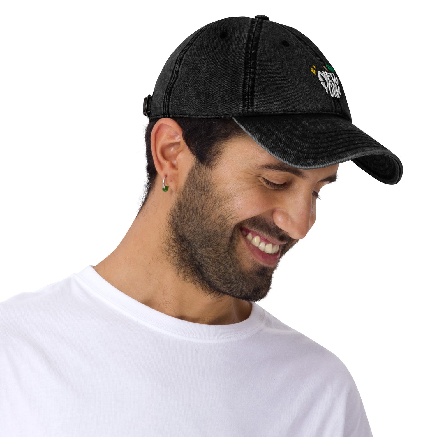 New York Apple Logo Embroidered Black Vintage Cotton Twill Hat Scattered Streetwear