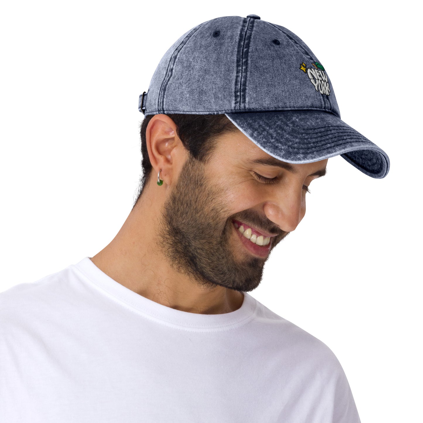 New York Apple Logo Embroidered Navy Blue Vintage Cotton Twill Hat Scattered Streetwear