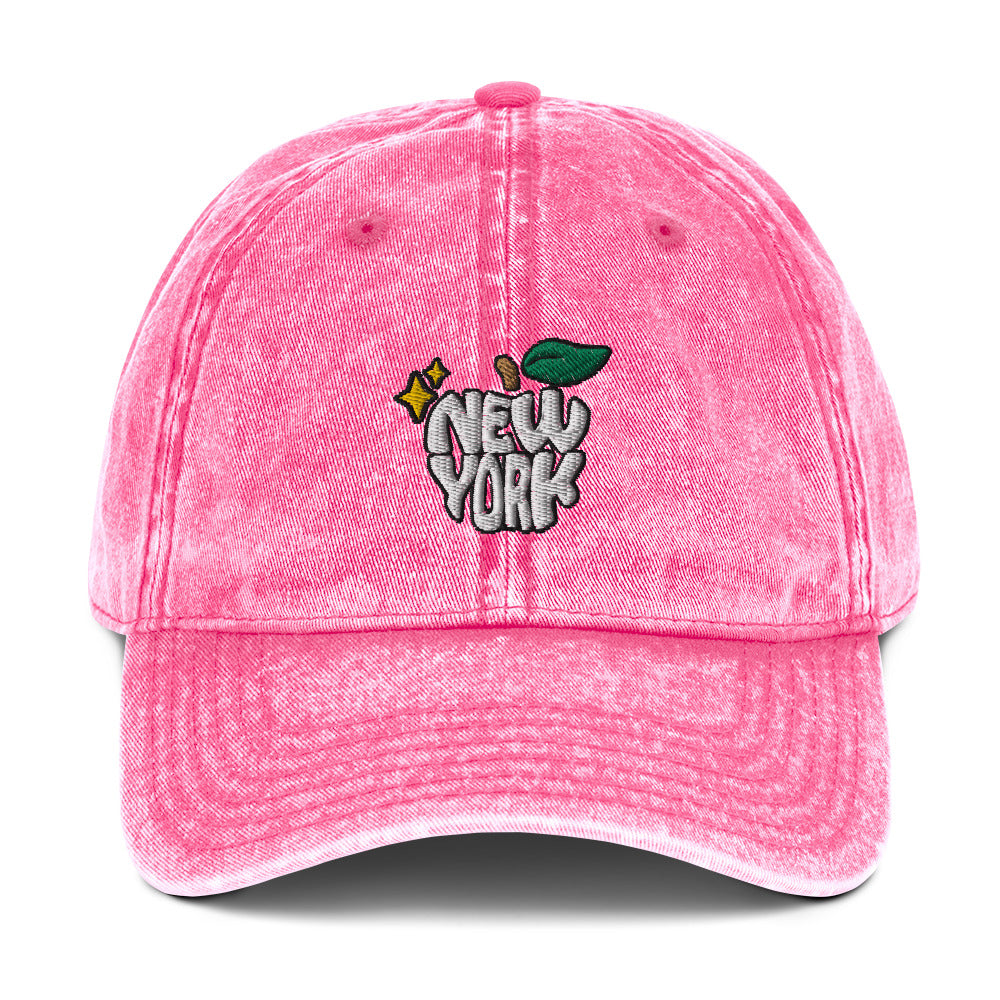 New York Apple Logo Embroidered Pink Vintage Cotton Twill Hat Scattered Streetwear