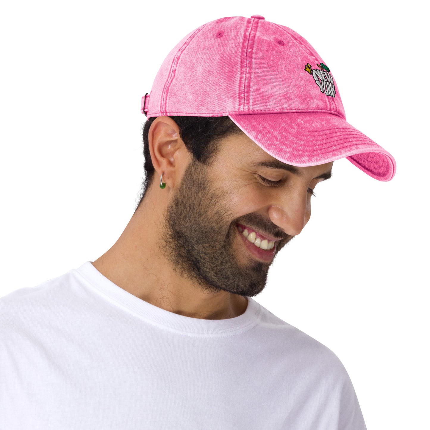 New York Apple Logo Embroidered Pink Vintage Cotton Twill Hat Scattered Streetwear