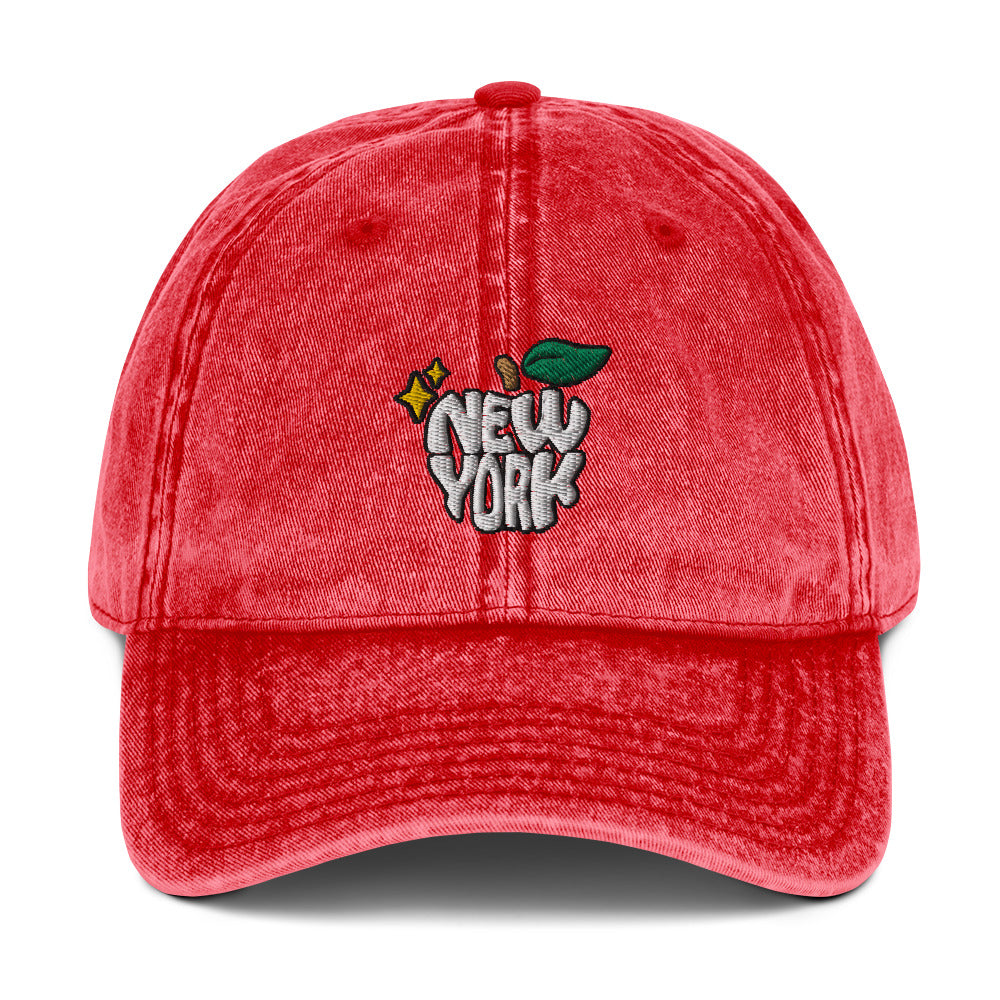 New York Apple Logo Embroidered Red Vintage Cotton Twill Hat Scattered Streetwear