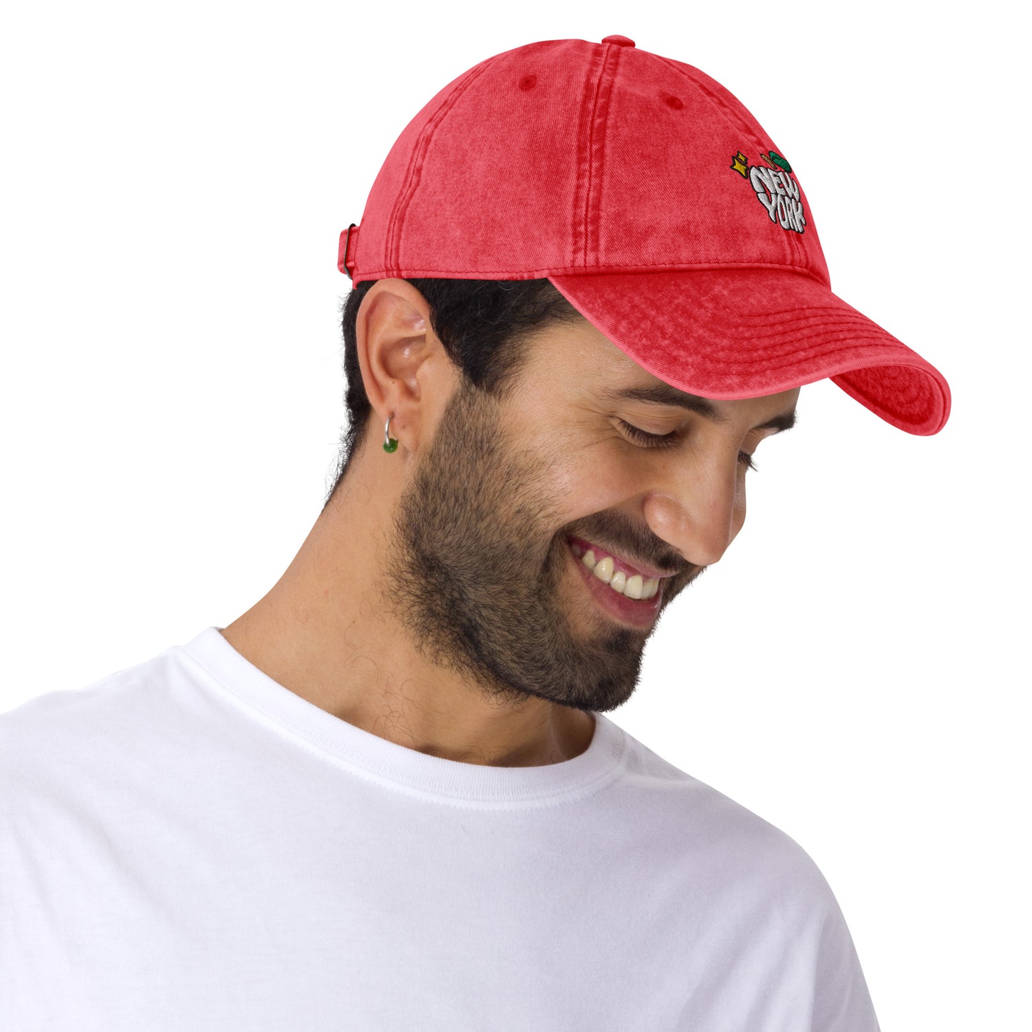 New York Apple Logo Embroidered Red Vintage Cotton Twill Hat Scattered Streetwear