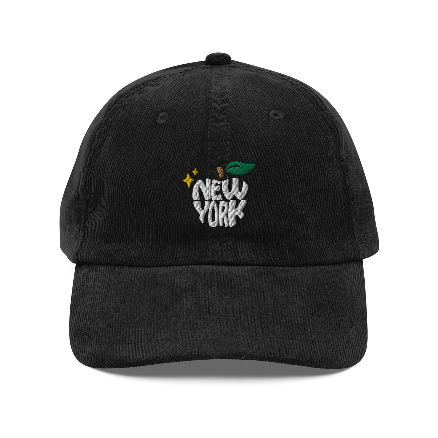 New York Apple Logo Embroidered Black Vintage Corduroy Hat Scattered Streetwear
