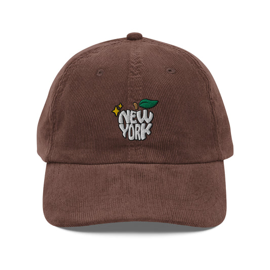 New York Apple Logo Embroidered Brown Vintage Corduroy Hat Scattered Streetwear