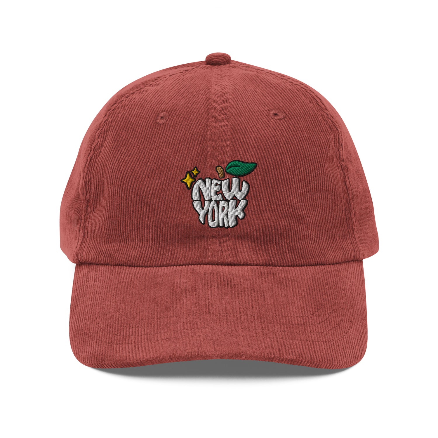 New York Apple Logo Embroidered Red Vintage Corduroy Hat Scattered Streetwear