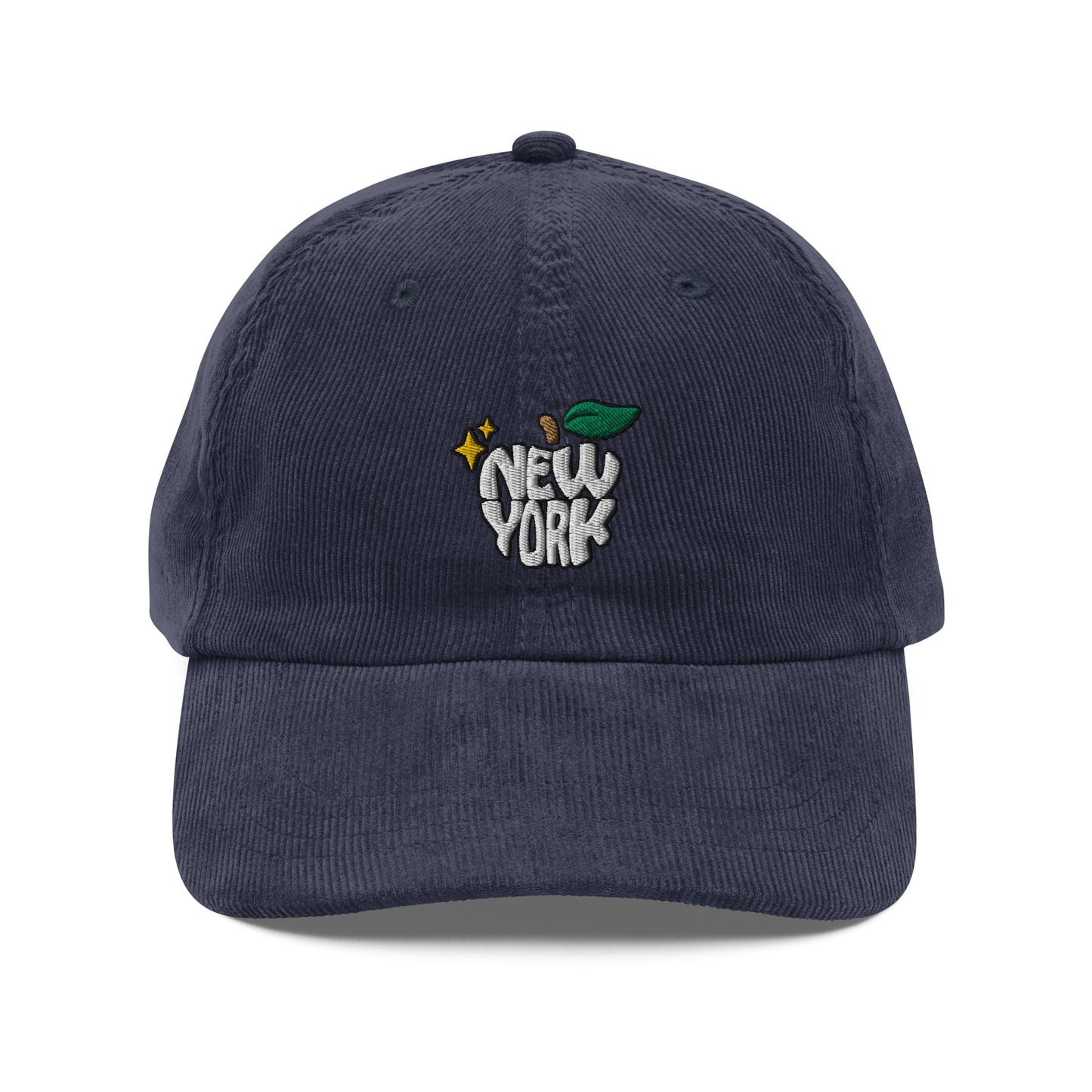 New York Apple Logo Embroidered Navy Blue Vintage Corduroy Hat Scattered Streetwear