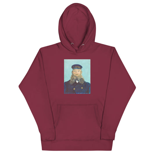 Vincent Van Gogh Portrait of Postman Roulin Painting Printed Premium Burgundy Red Hoodie Sweatshirt Streetwear